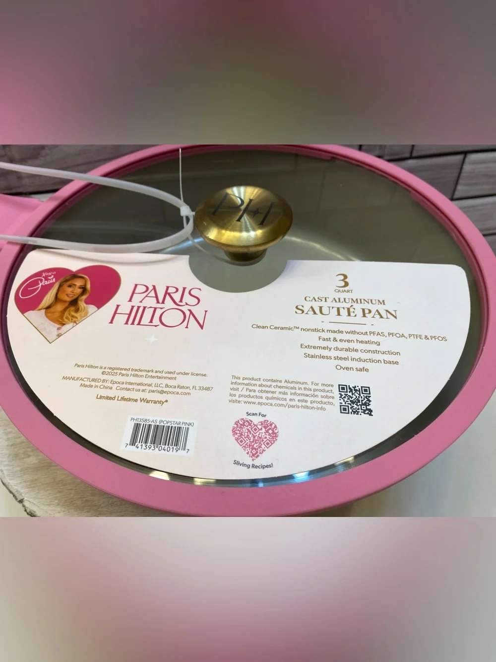 Paris Hilton❤️ 3 Quart Pink Cast Aluminum Sauté Pan Raised Diamond New
